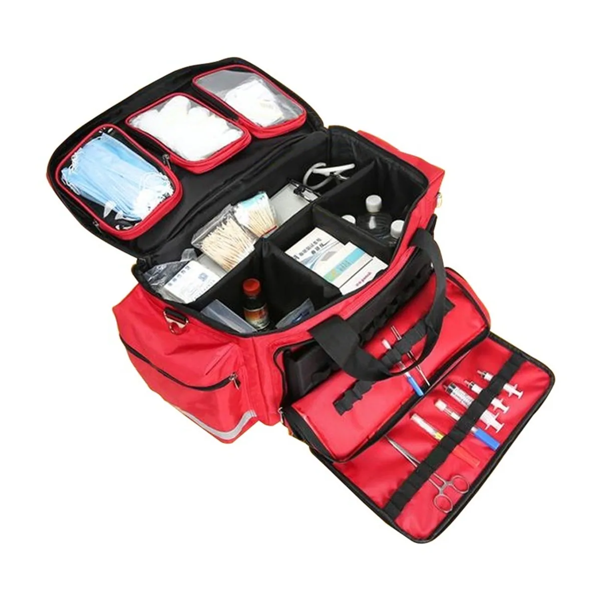 08803 Oxford Rescue Duffel Bag in Red, construction and compartment detail 3