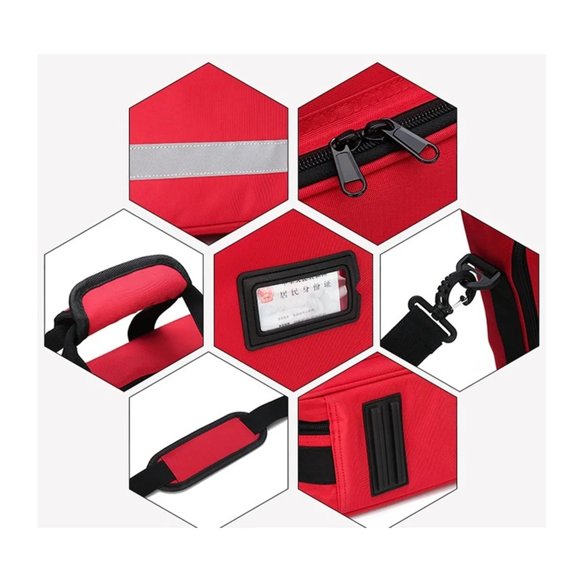 08804 Oxford Portable First Aid Bag in Red, construction and compartment detail 4