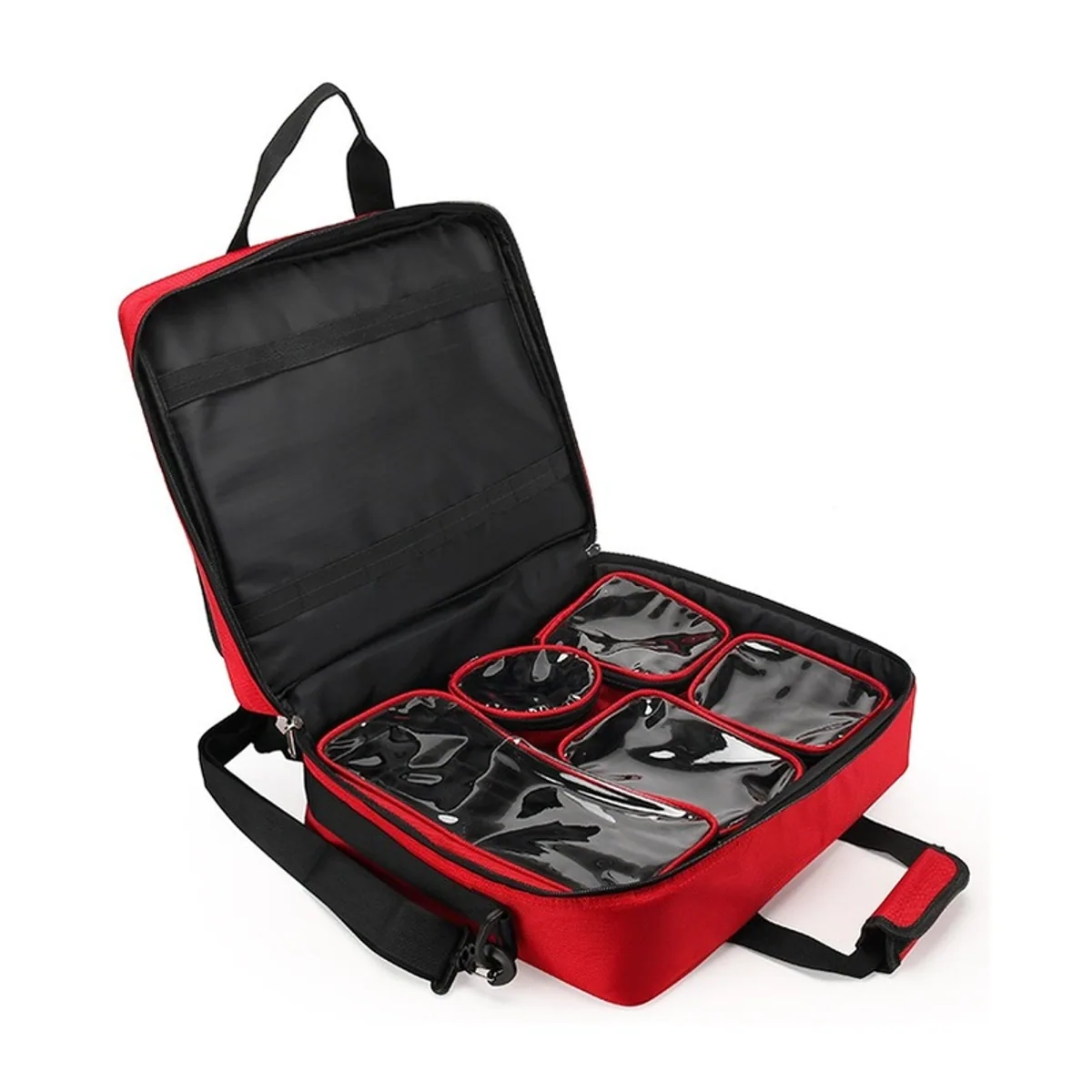 08804 Oxford Portable First Aid Bag in Red, construction and compartment detail 7