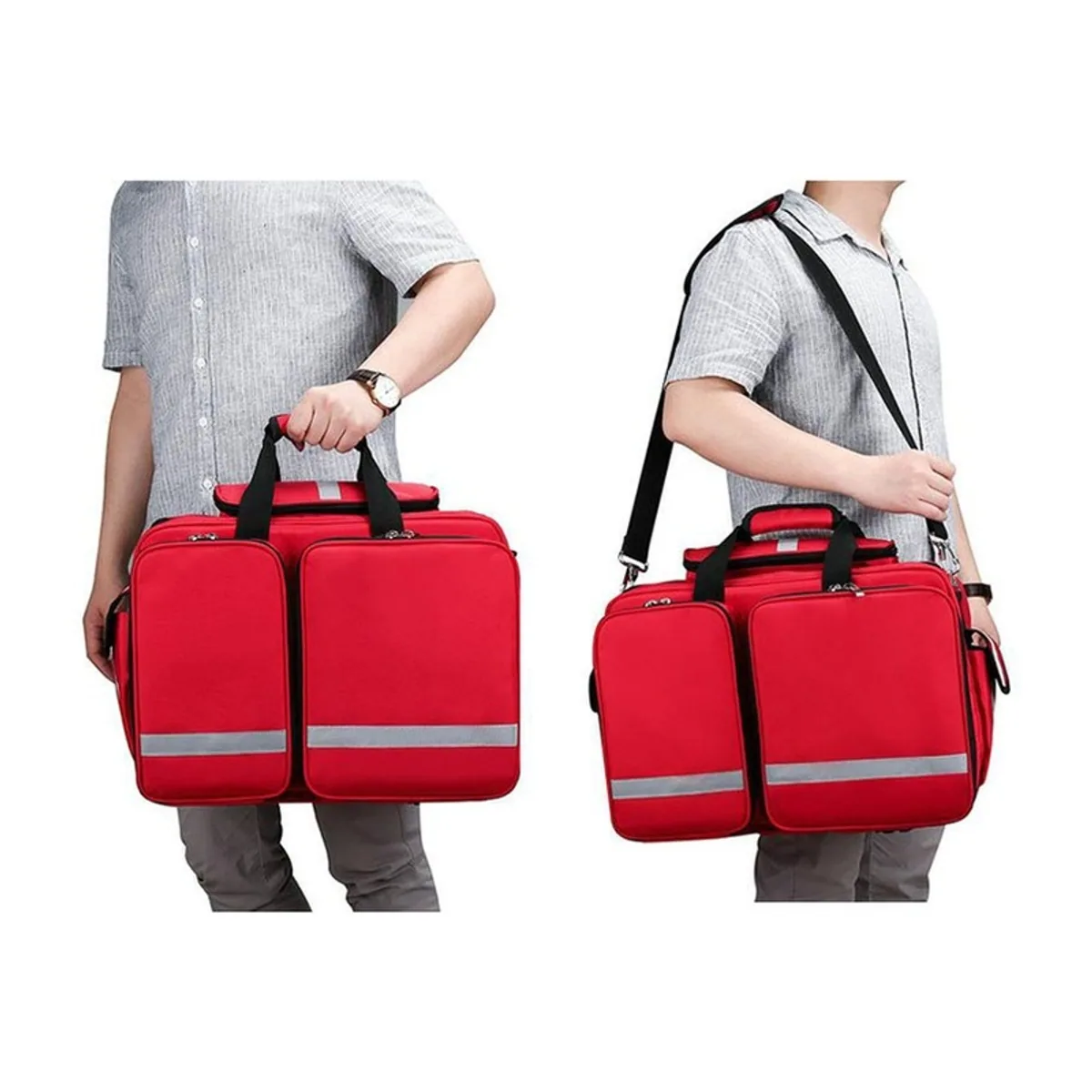 08807 Oxford Portable First Aid Bag in Red, construction and compartment detail 6