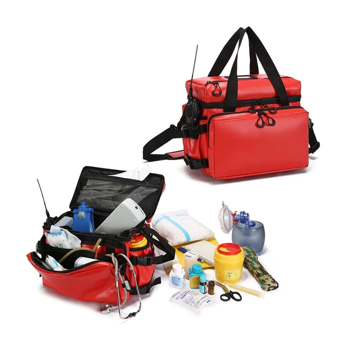 08808 PVC Waterproof PVC Rescue Bag in Red, construction and compartment detail 4