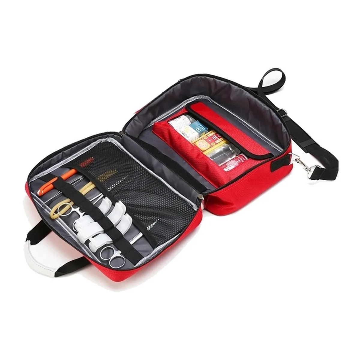 08809 Oxford Emergency Waist Bag in Red, construction and compartment detail 4