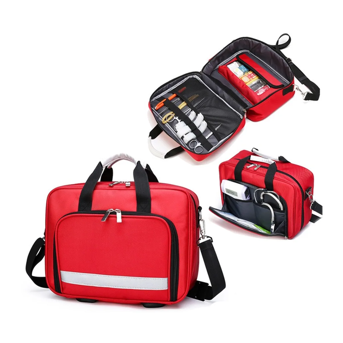 08809 Oxford Emergency Waist Bag in Red, construction and compartment detail 6
