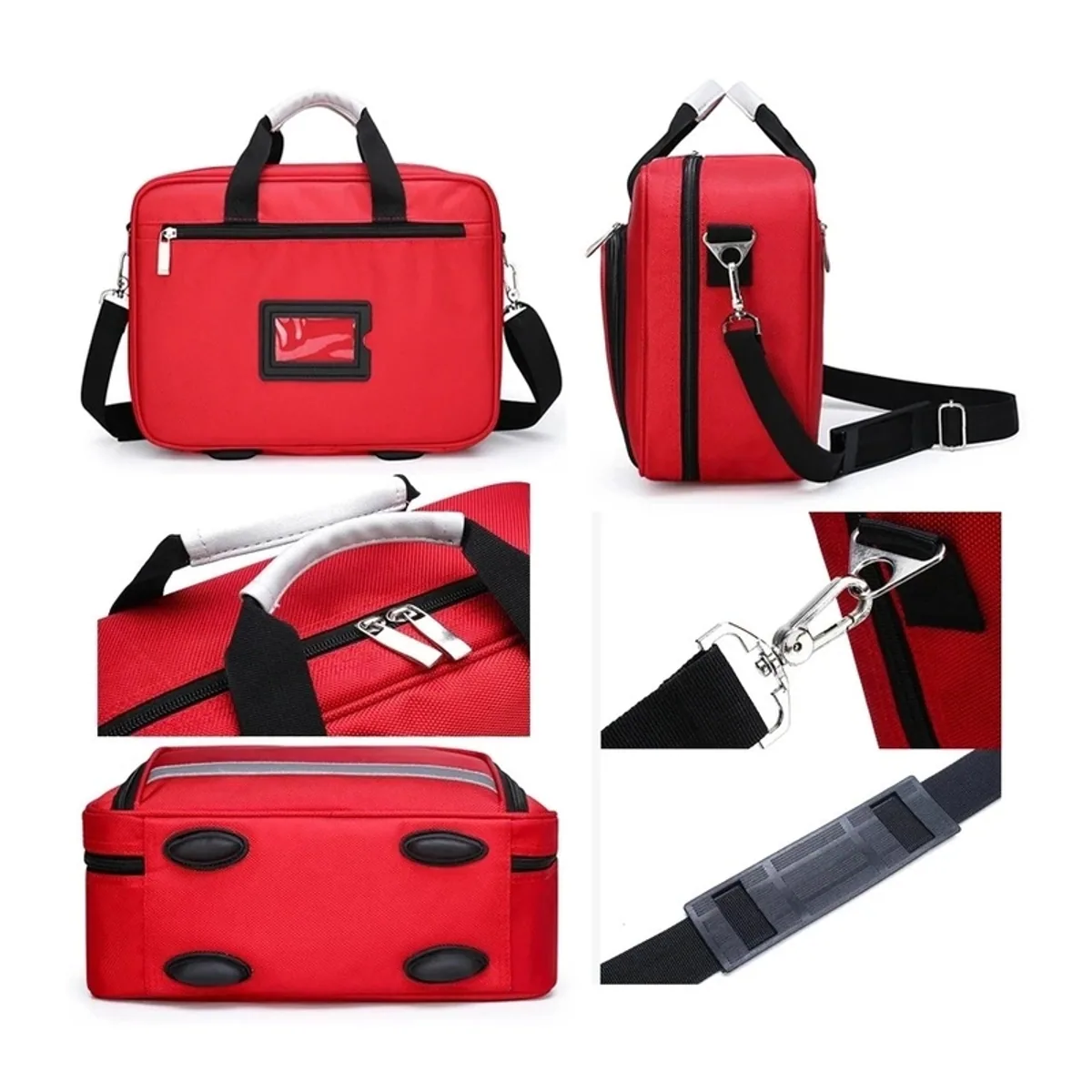 08809 Oxford Emergency Waist Bag in Red, construction and compartment detail 7