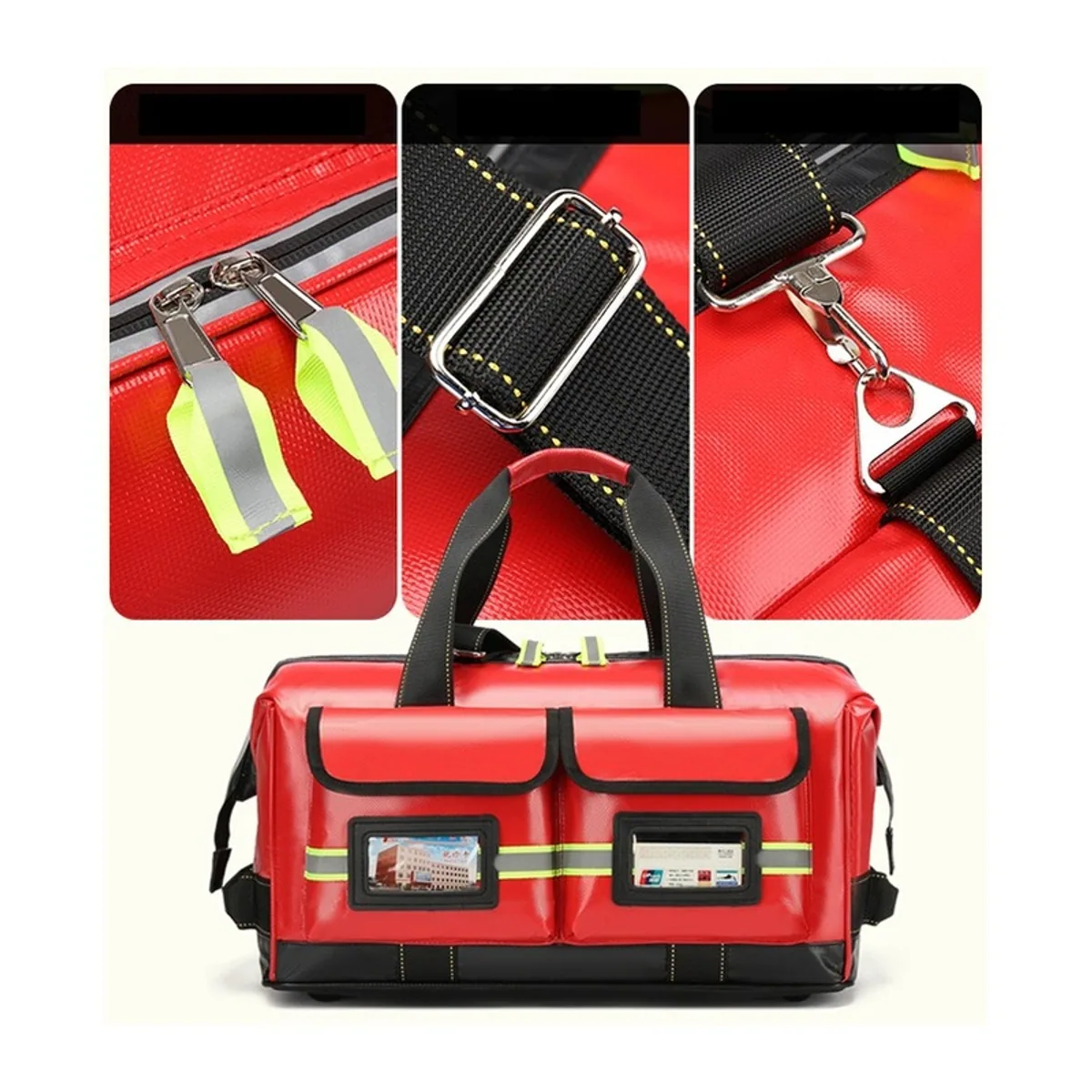 08812 Oxford Portable First Aid Bag in Red, construction and compartment detail 3