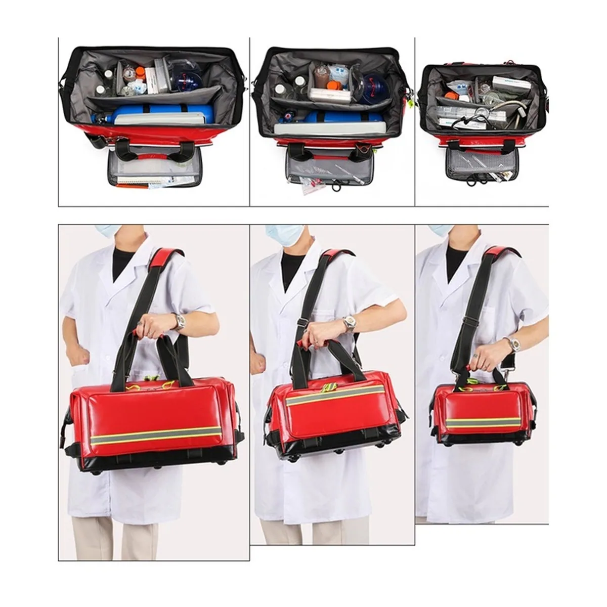 08812 Oxford Portable First Aid Bag in Red, construction and compartment detail 7