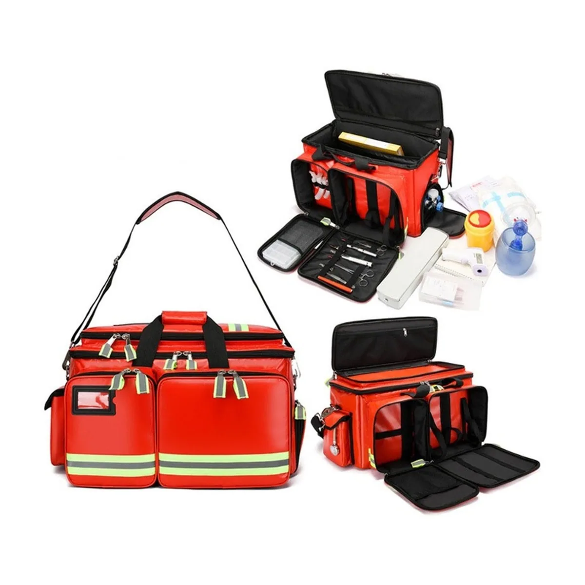 08813 Oxford Portable First Aid Bag in Red, construction and compartment detail 4