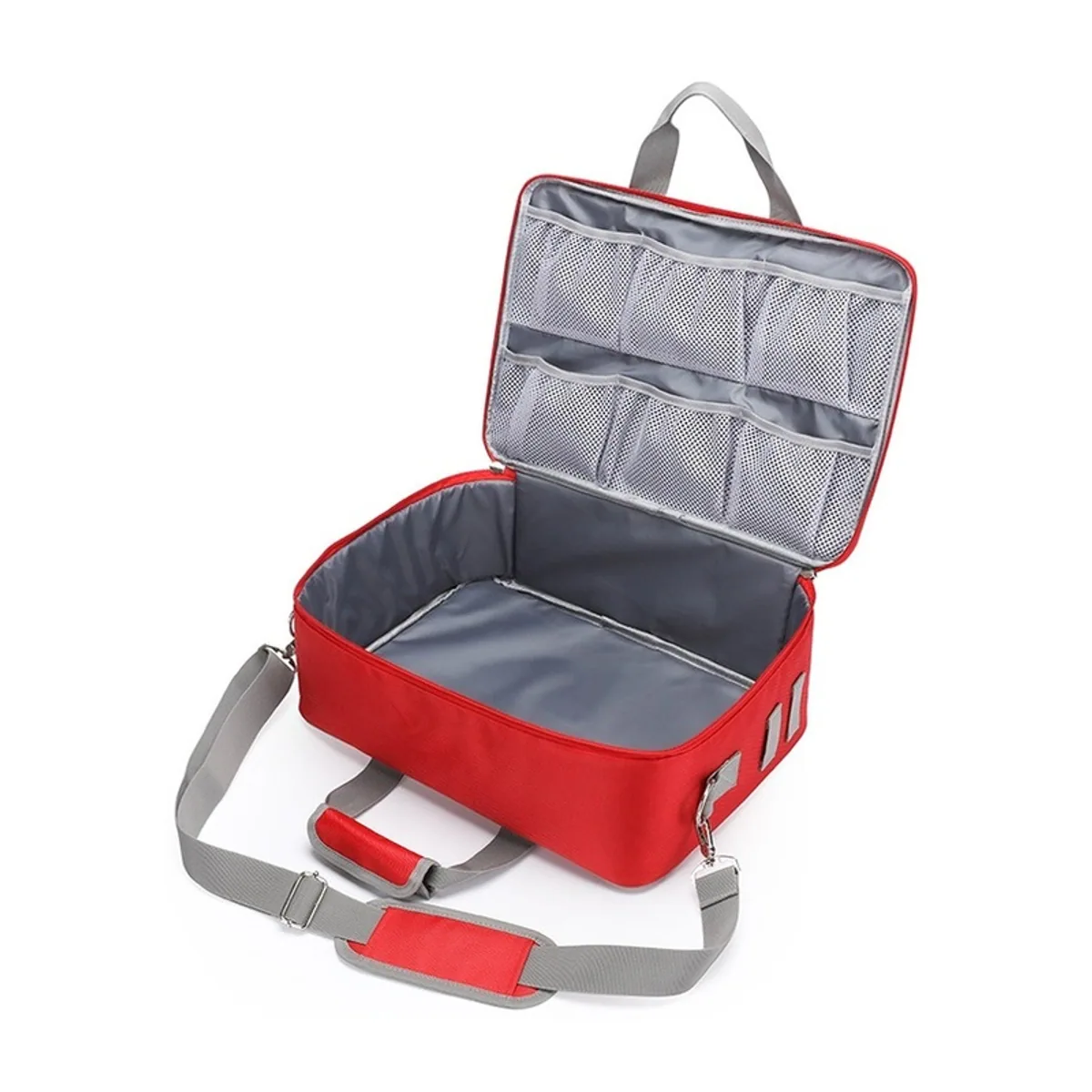 08814 Oxford Portable First Aid Bag in Red, construction and compartment detail 2