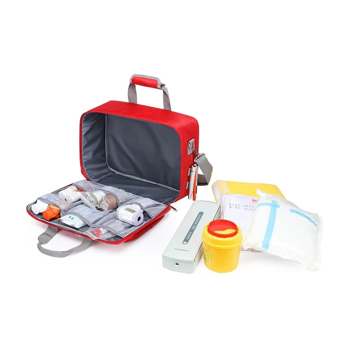 08814 Oxford Portable First Aid Bag in Red, construction and compartment detail 3