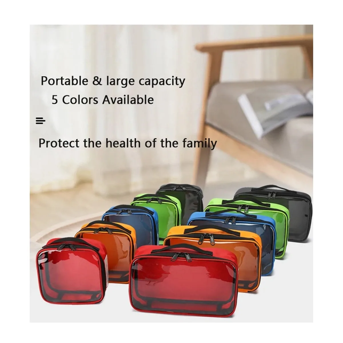 08815 Outdoor Travel Portable Medical Storage Bag Large Capacity Oxford Home Medicine Pill First Aid Kit Medical Emergency Kits Bag in Red, construction and compartment detail 4