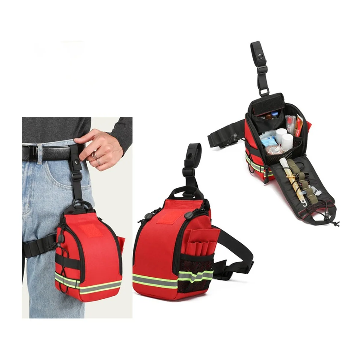 08817 1000D Emergency Waist Bag in Red, construction and compartment detail 4