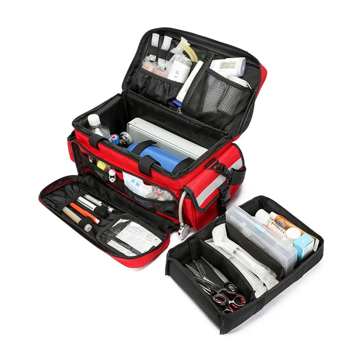 08818 1000D Portable First Aid Bag in Red, construction and compartment detail 7