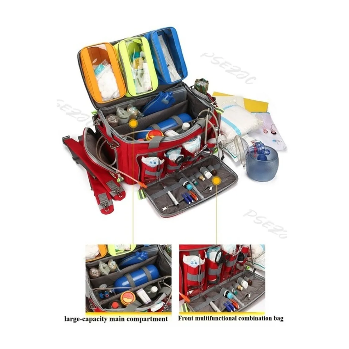 08825 1200D Rescue Duffel Bag in Red, construction and compartment detail 1