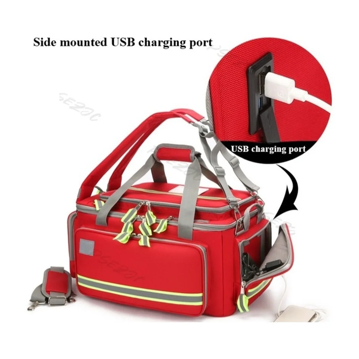 08825 1200D Rescue Duffel Bag in Red, construction and compartment detail 5