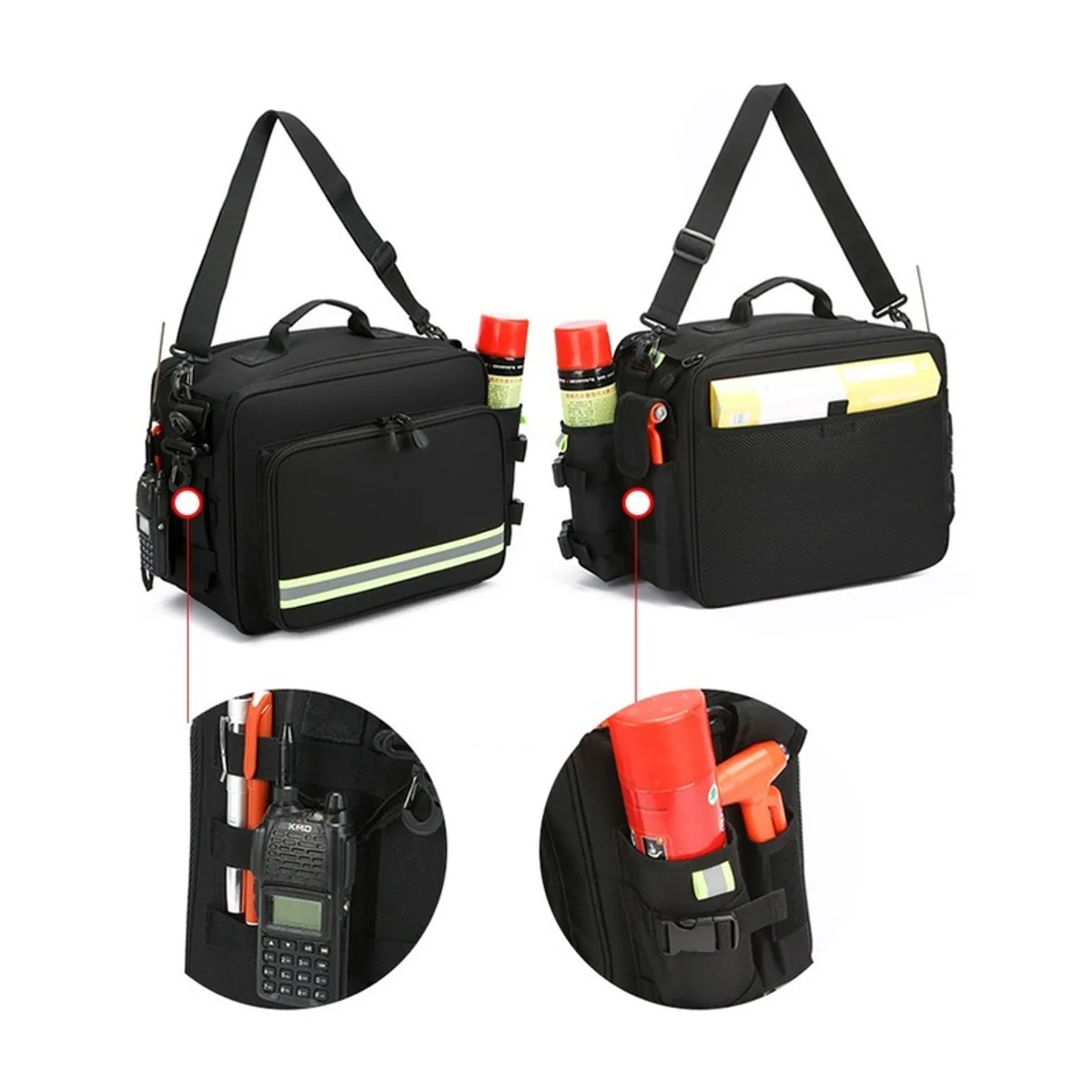 08826 1200D Portable First Aid Bag in Black, construction and compartment detail 2