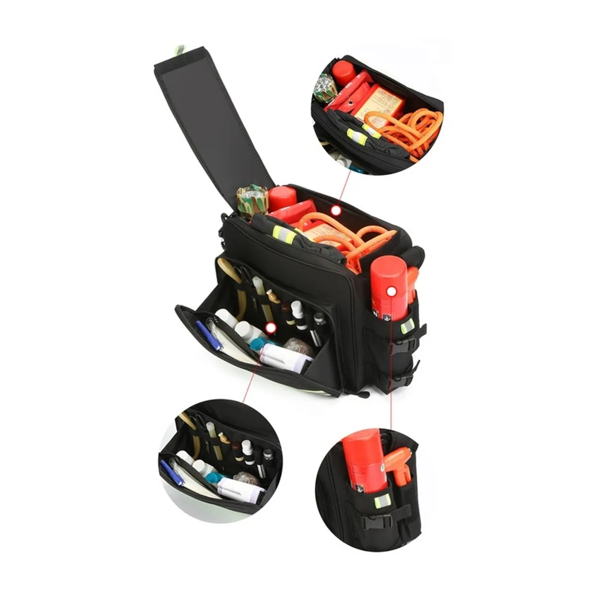 08826 1200D Portable First Aid Bag in Black, construction and compartment detail 3
