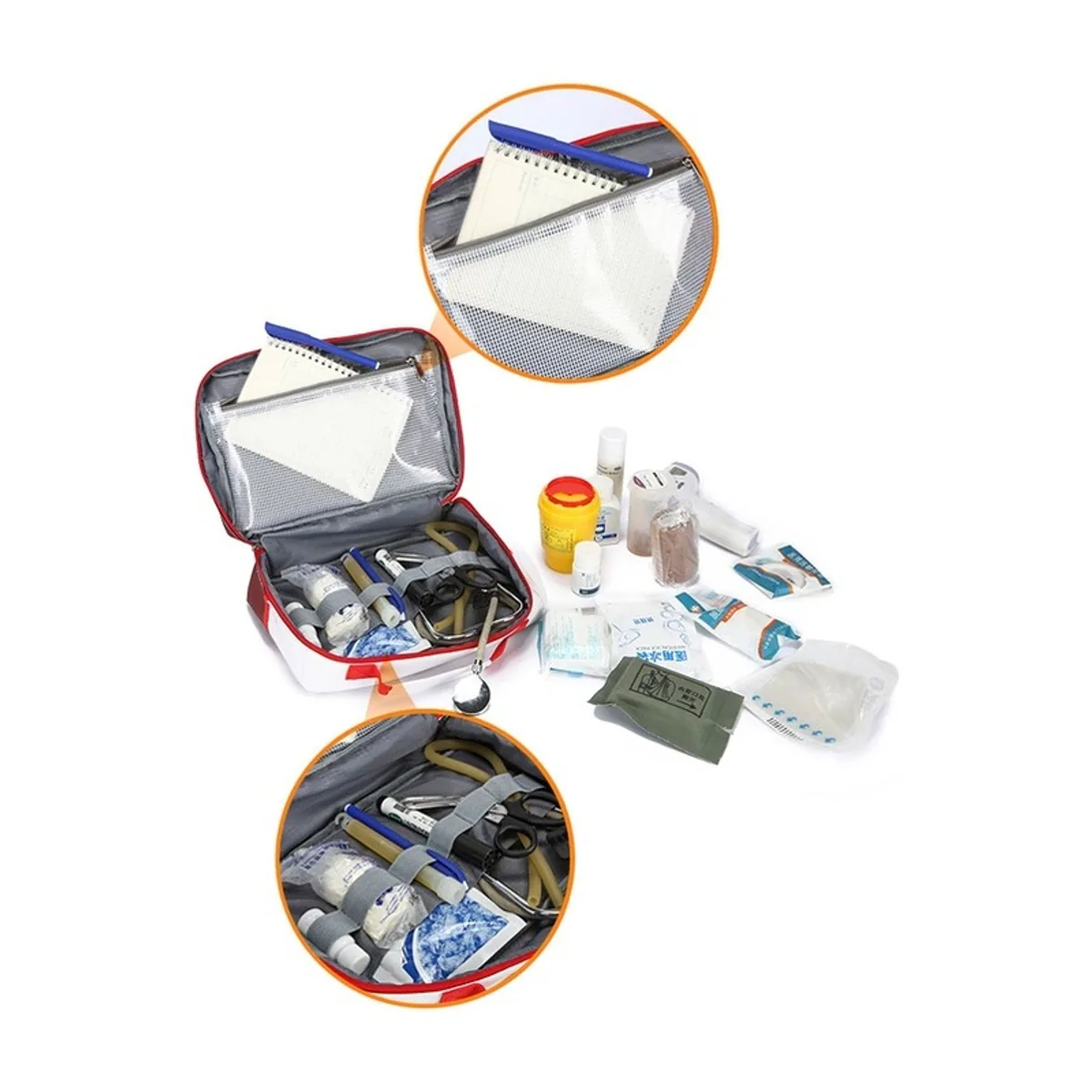 08828 Emergency Portable First Aid Bag in 6 Colors, construction and compartment detail 5