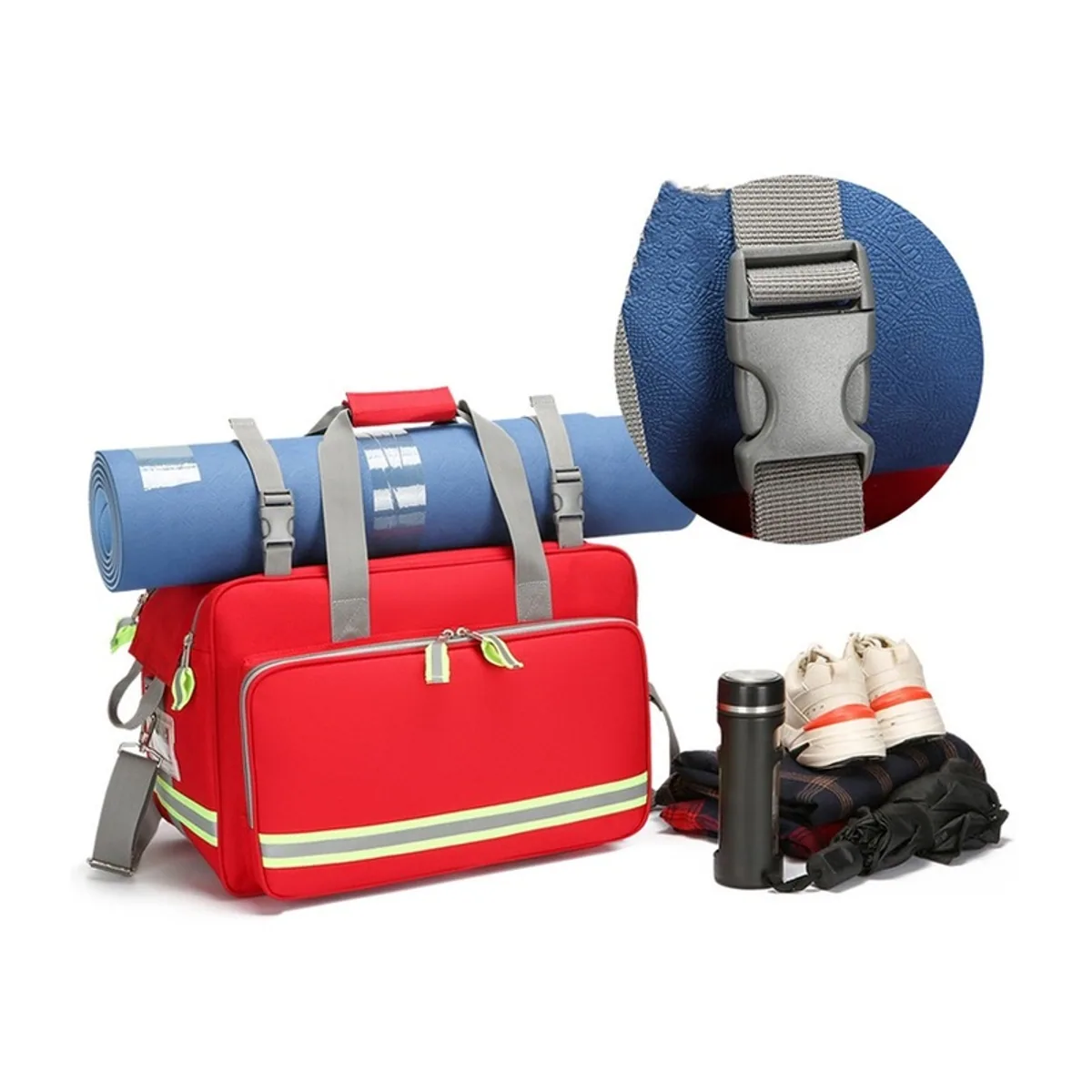 08831 1200D Portable First Aid Bag in Red, construction and compartment detail 2