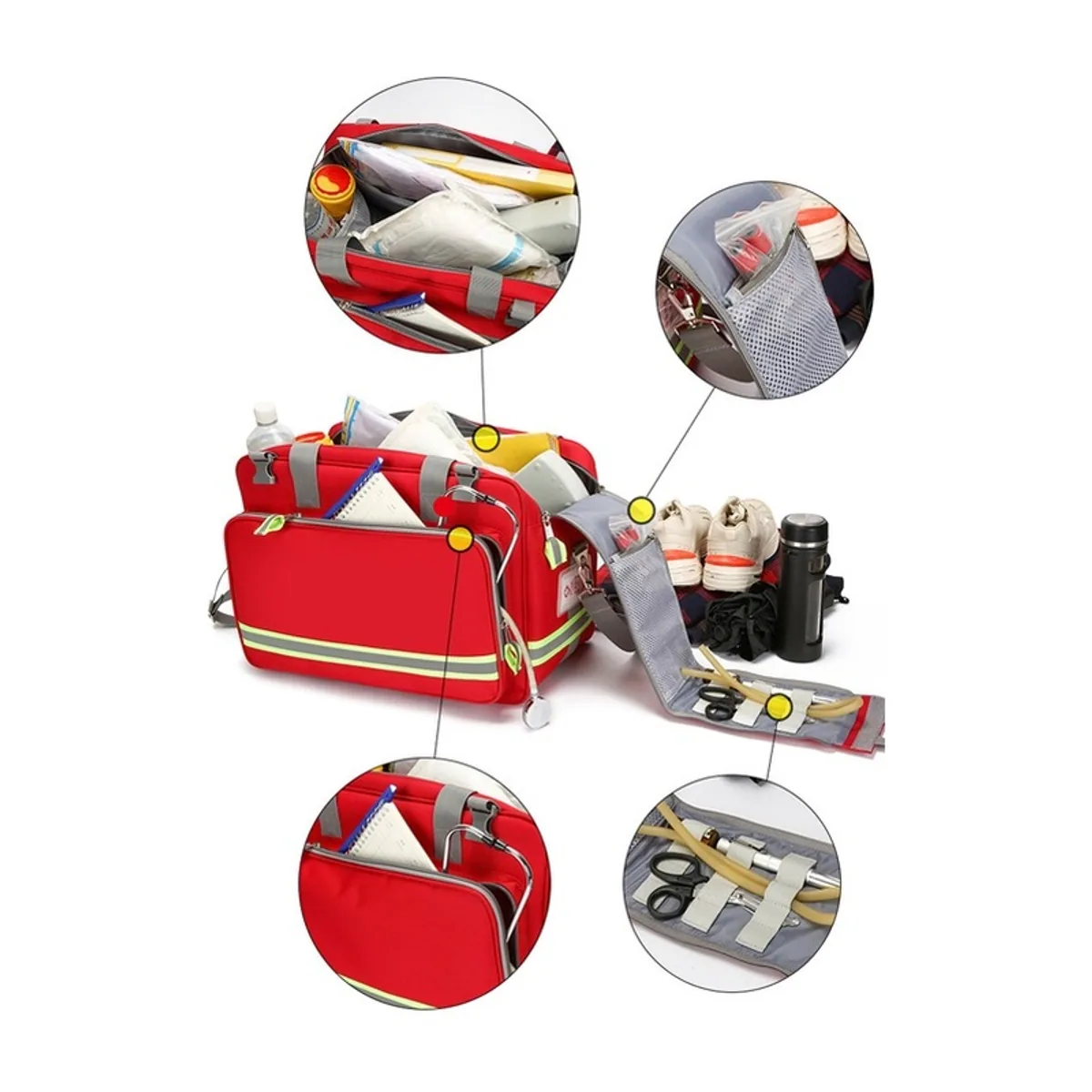 08831 1200D Portable First Aid Bag in Red, construction and compartment detail 7
