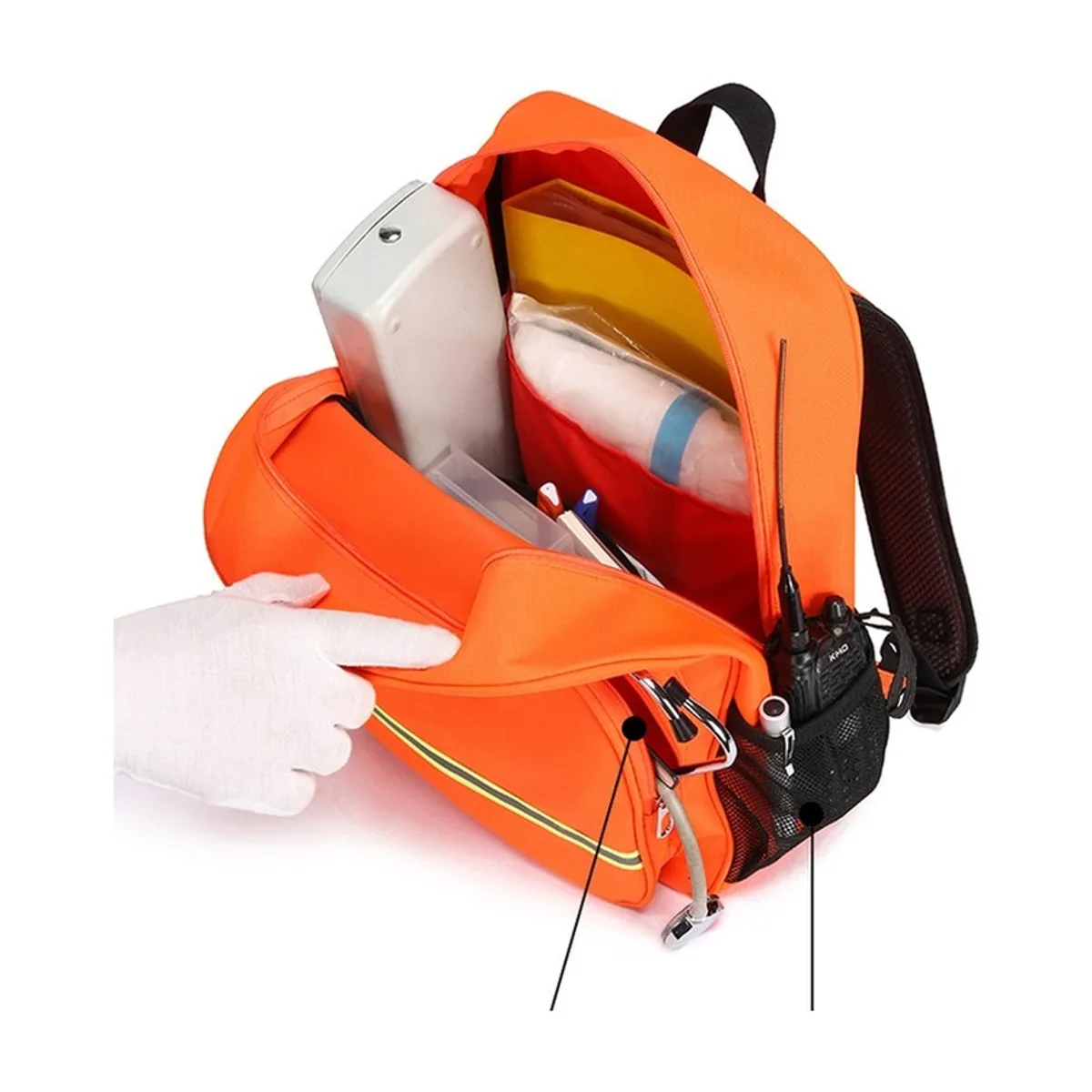08833 1200D Portable First Aid Bag in Red, construction and compartment detail 2