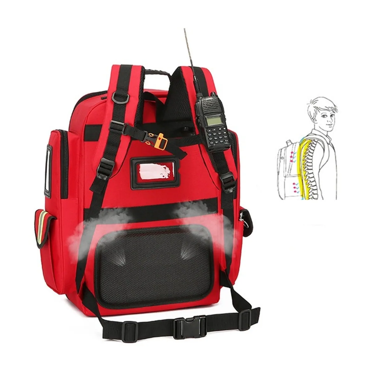 08835 1200D Portable First Aid Bag in Red, construction and compartment detail 1