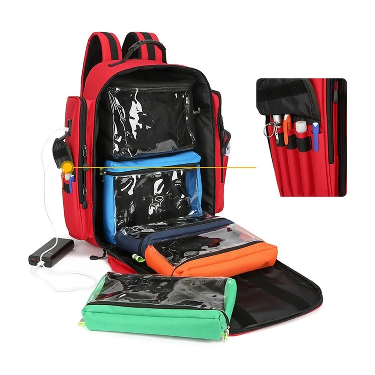 08835 1200D Portable First Aid Bag in Red, construction and compartment detail 2