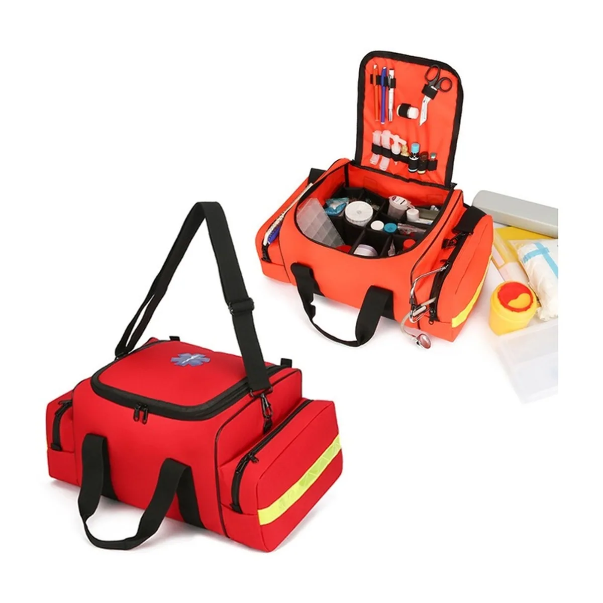 08836 1200D Portable First Aid Bag in Red, construction and compartment detail 2