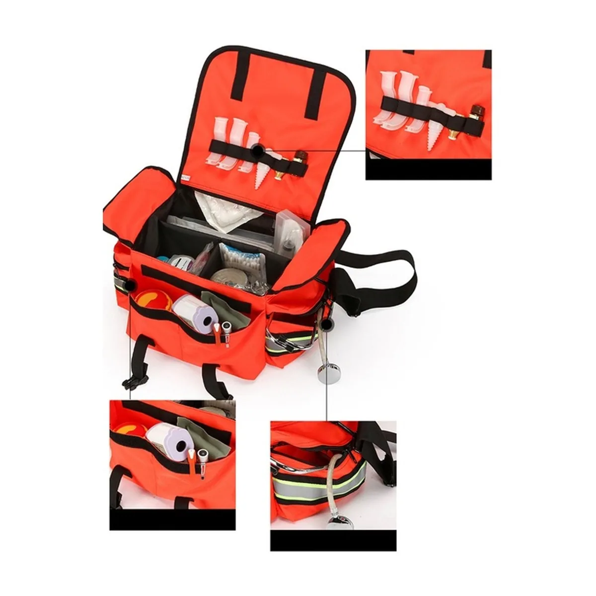 08838 1200D Emergency Waist Bag in Red, construction and compartment detail 1