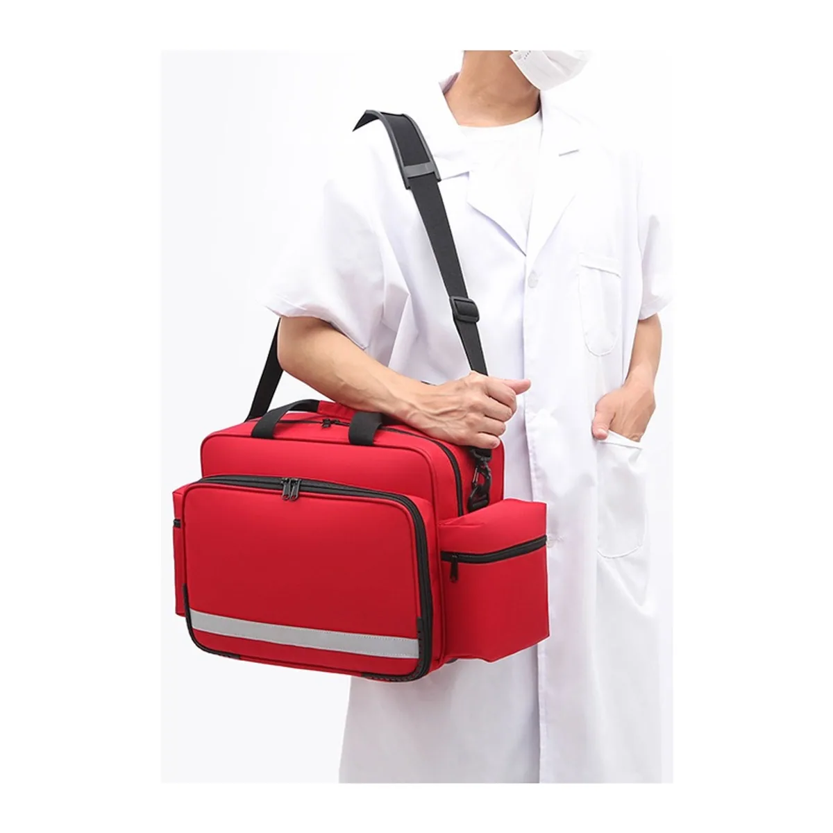 08839 1200D Portable First Aid Bag in Red, construction and compartment detail 4