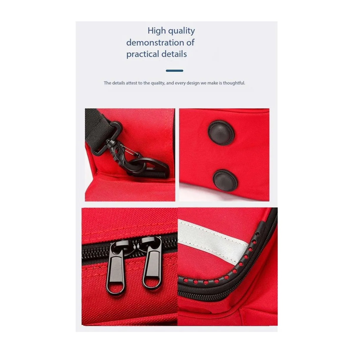 08839 1200D Portable First Aid Bag in Red, construction and compartment detail 5
