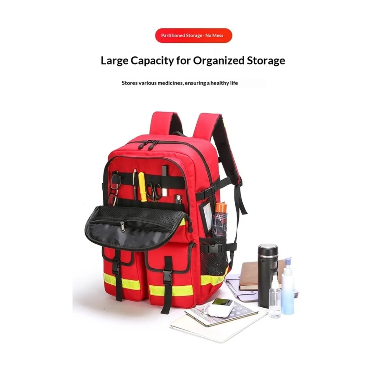 08840 1200D Waterproof PVC Rescue Bag in Red, construction and compartment detail 1