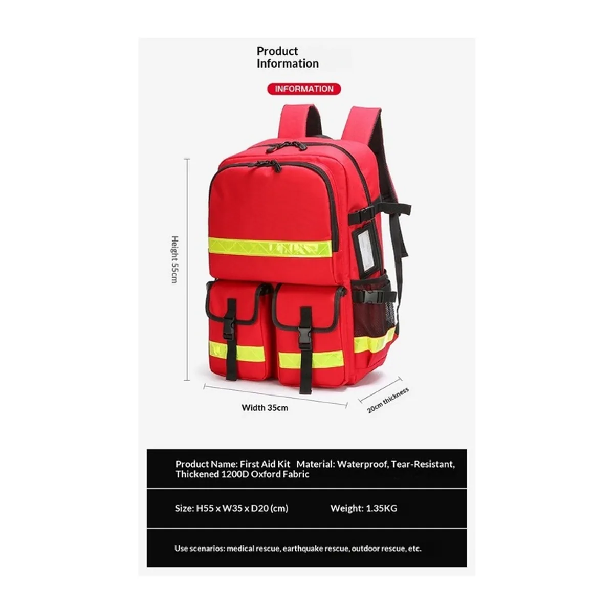 08840 1200D Waterproof PVC Rescue Bag in Red, construction and compartment detail 3