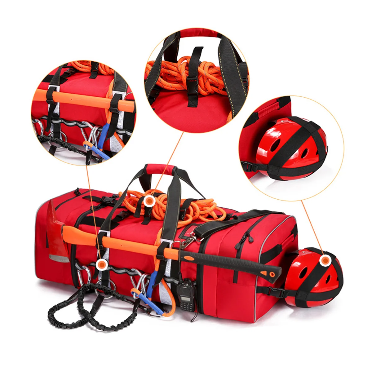 Long Gear Duffel with Helmet and Tool Organization construction and compartment detail 4