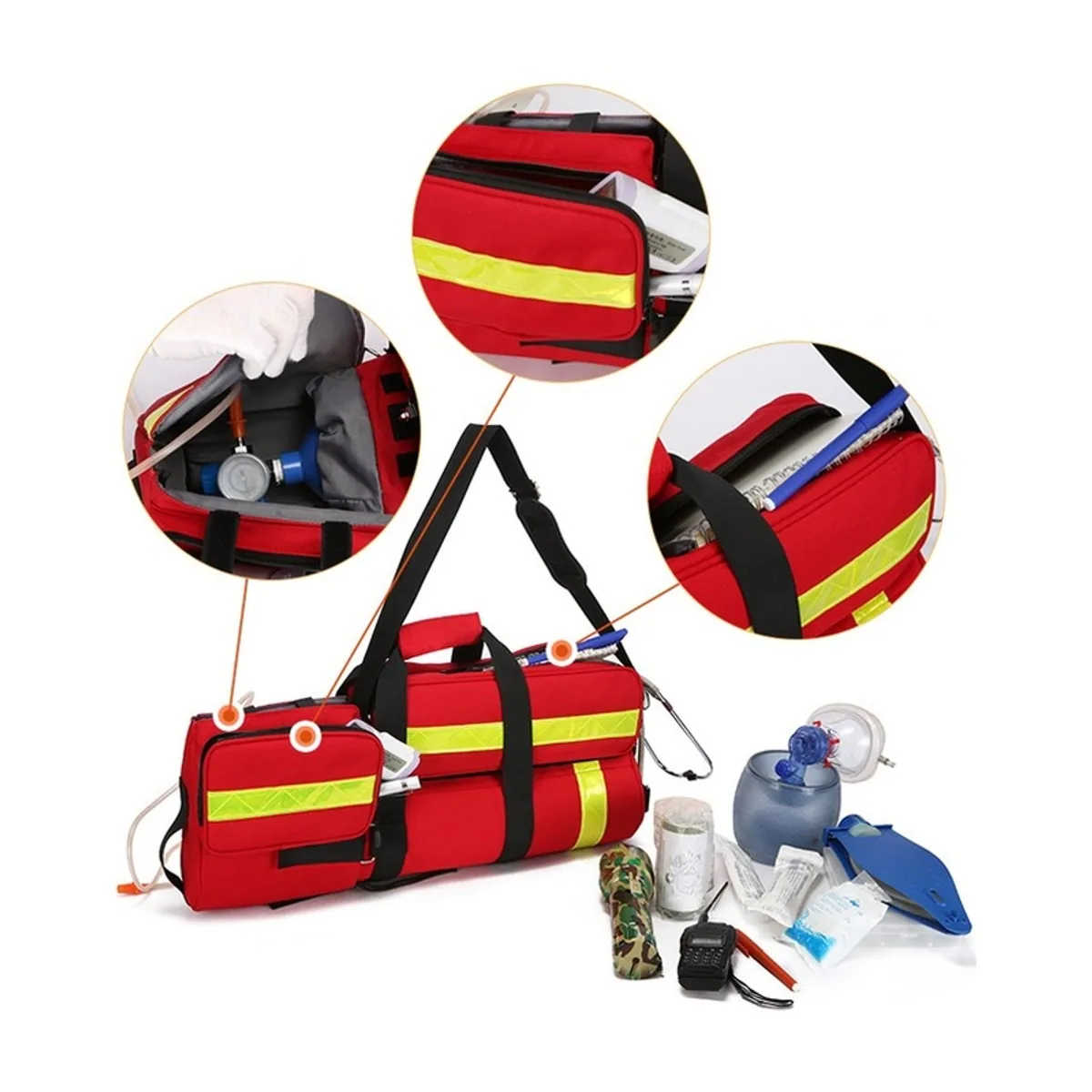 08843 1200D Portable First Aid Bag in Red, construction and compartment detail 2
