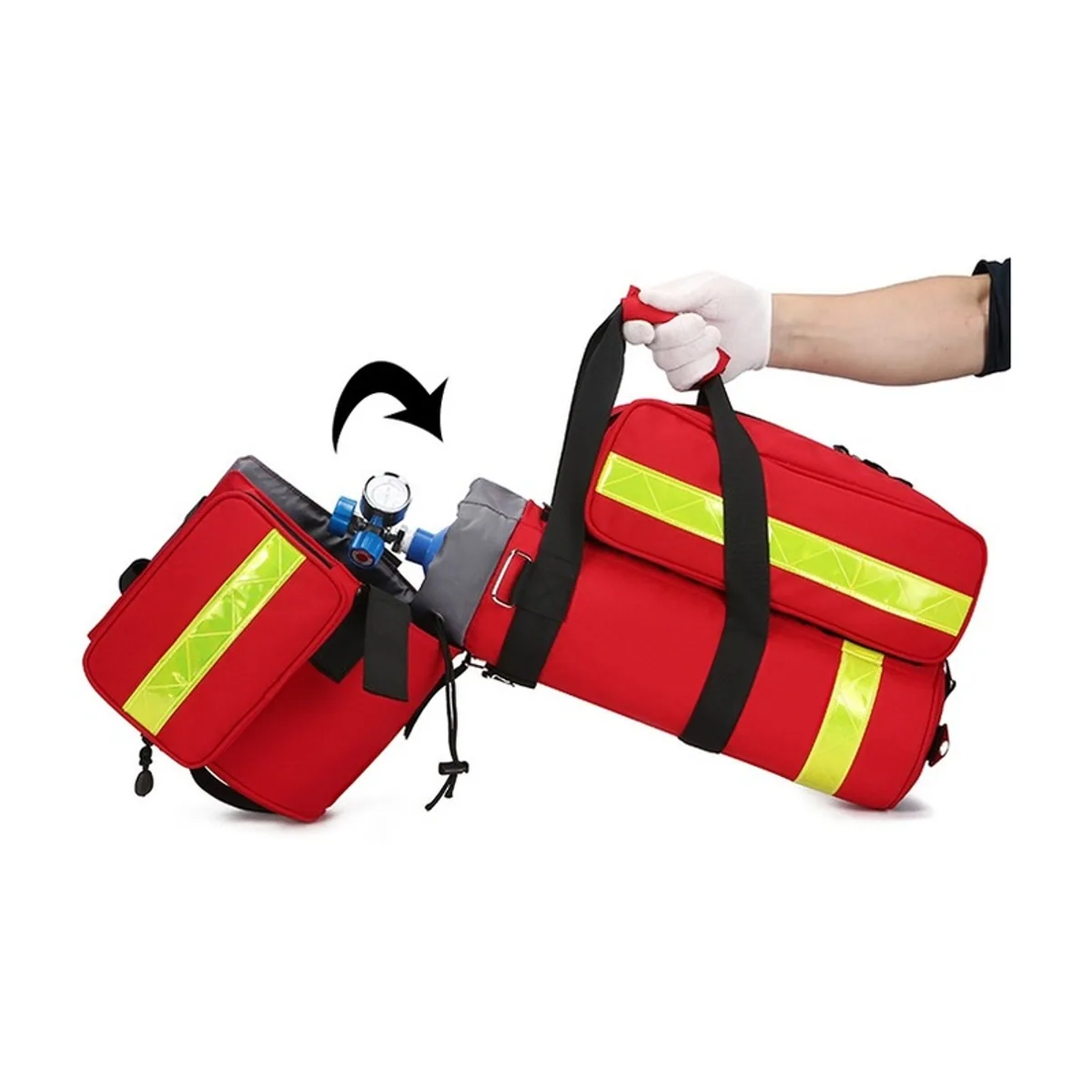 08843 1200D Portable First Aid Bag in Red, construction and compartment detail 6