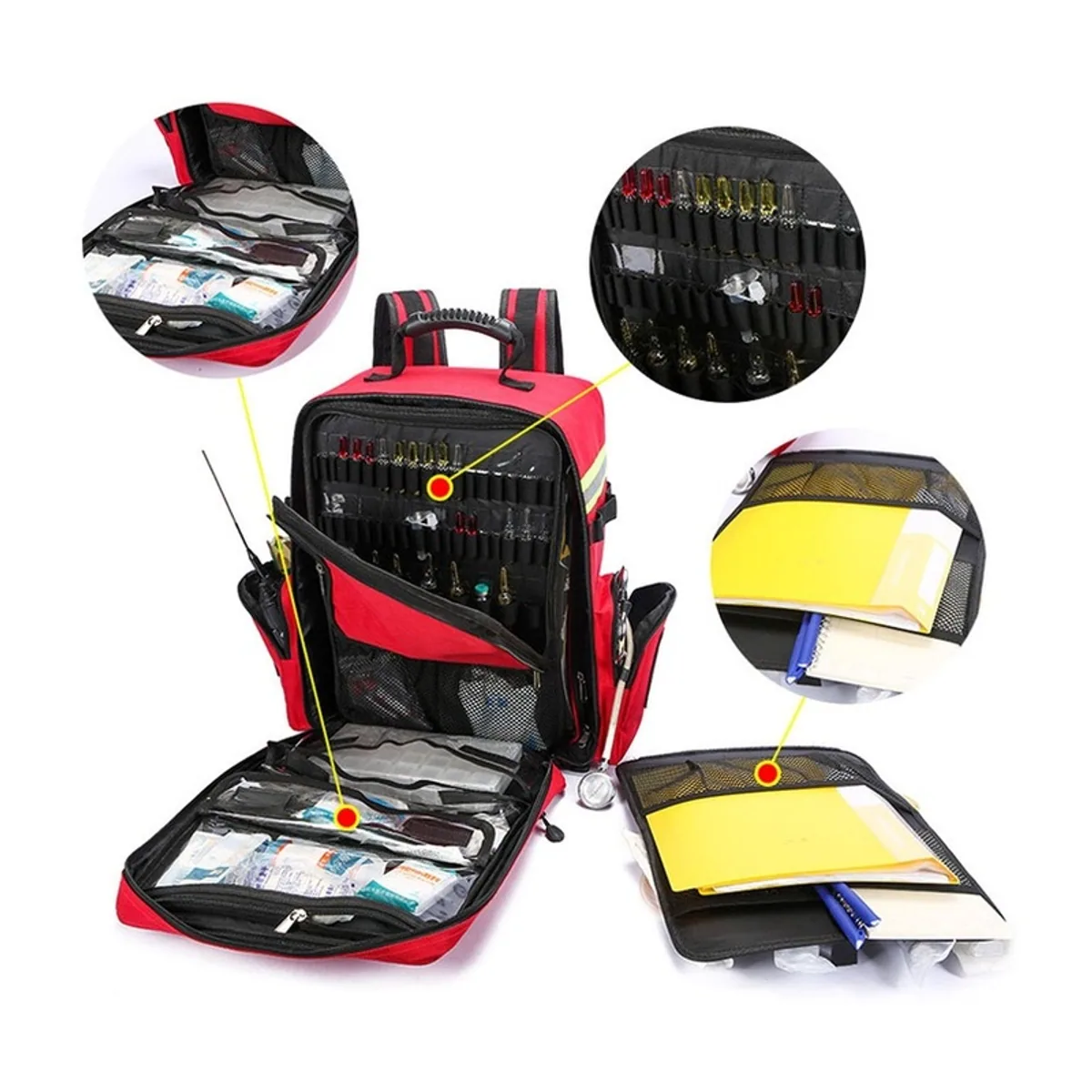 08846 1200D Trolley Rescue Bag in Red, construction and compartment detail 2