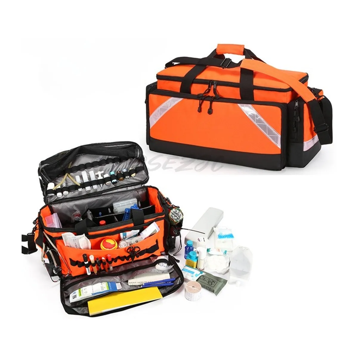 08851 1200D Portable First Aid Bag in Red, construction and compartment detail 1
