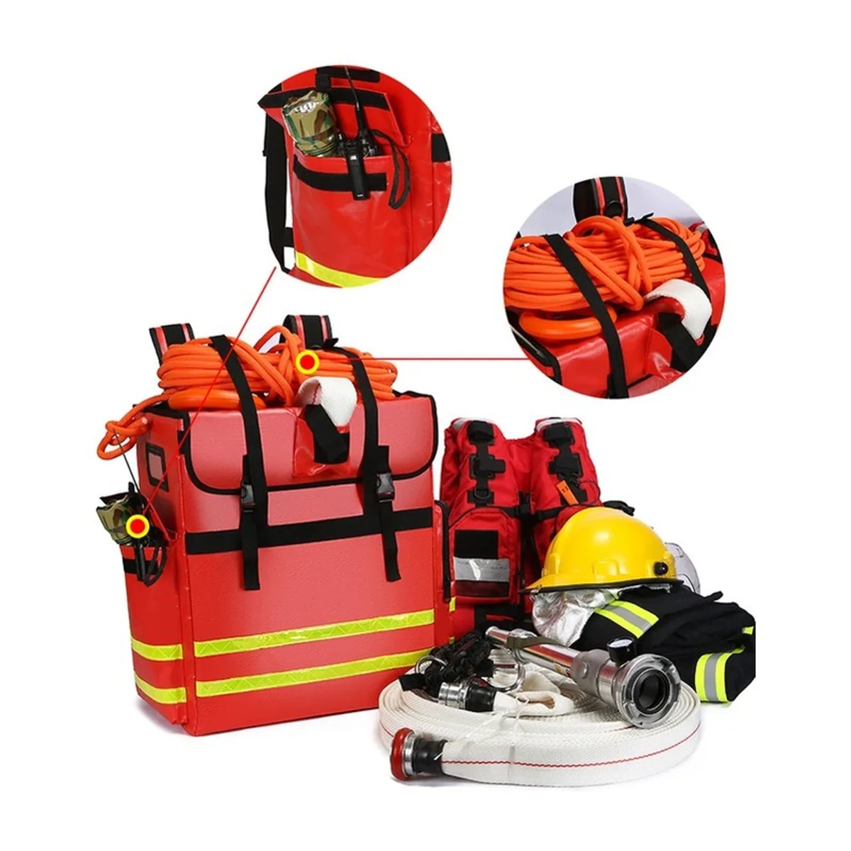 08855 1200D Portable First Aid Bag in Red, construction and compartment detail 1