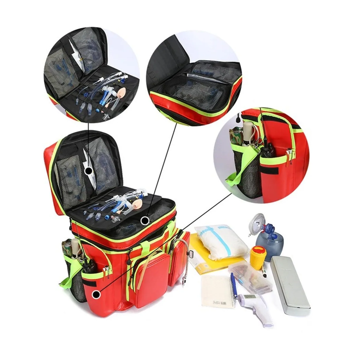 08856 1200D Waterproof PVC Rescue Bag in Red, construction and compartment detail 1