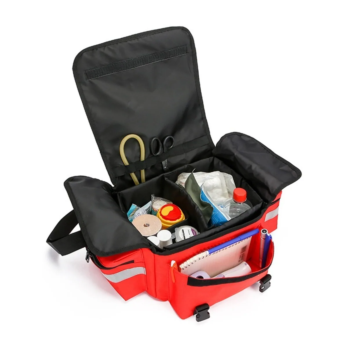 08860 1200D Portable First Aid Bag in Red, construction and compartment detail 3