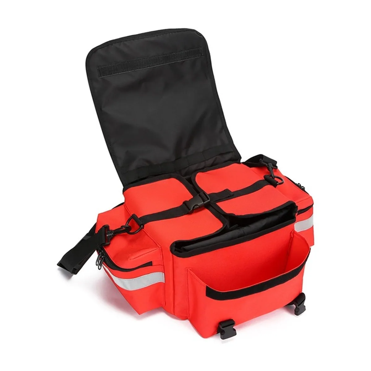 08860 1200D Portable First Aid Bag in Red, construction and compartment detail 5