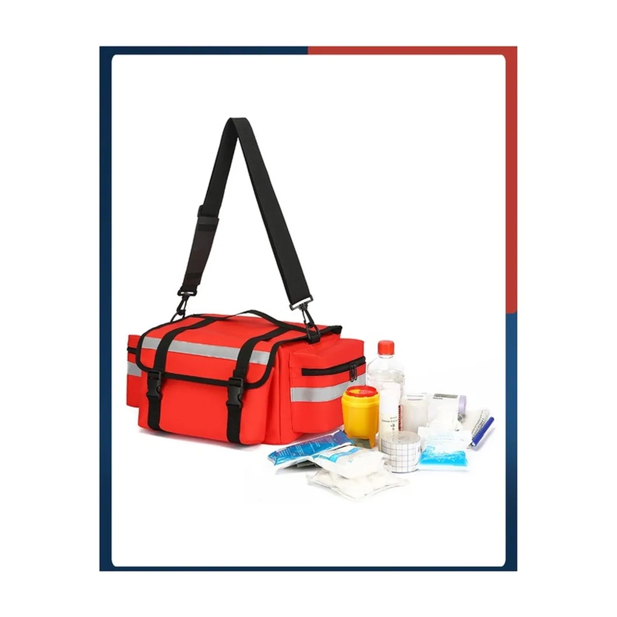 08860 1200D Portable First Aid Bag in Red, construction and compartment detail 7