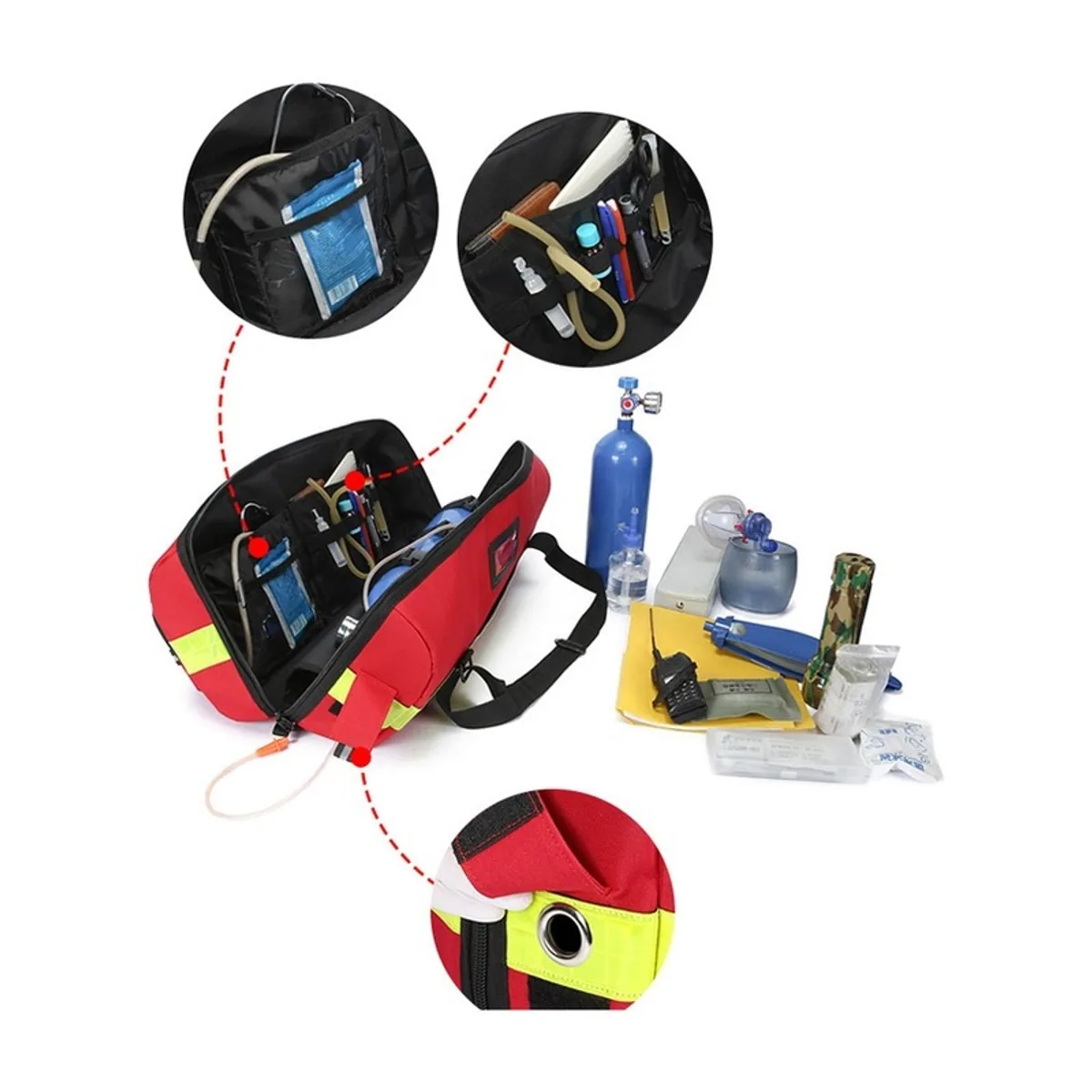 08862 1200D Waterproof PVC Rescue Bag in Red，Orange, construction and compartment detail 1