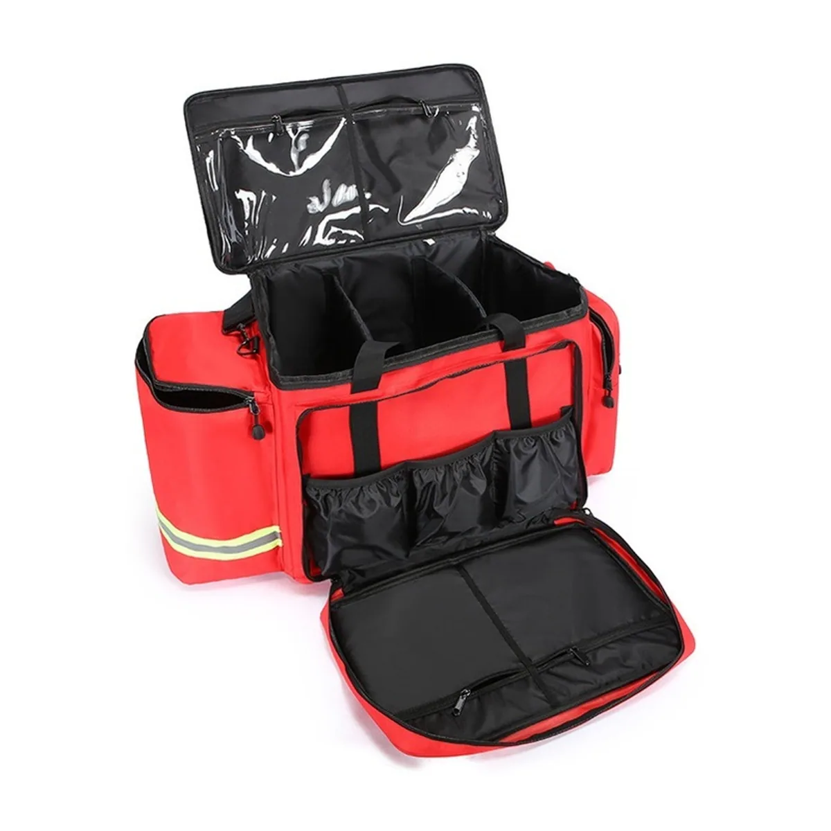 08865 1200D Portable First Aid Bag in Red, construction and compartment detail 1