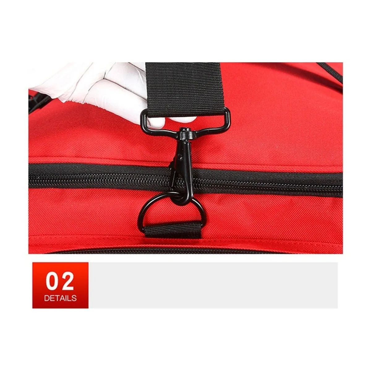 08865 1200D Portable First Aid Bag in Red, construction and compartment detail 5