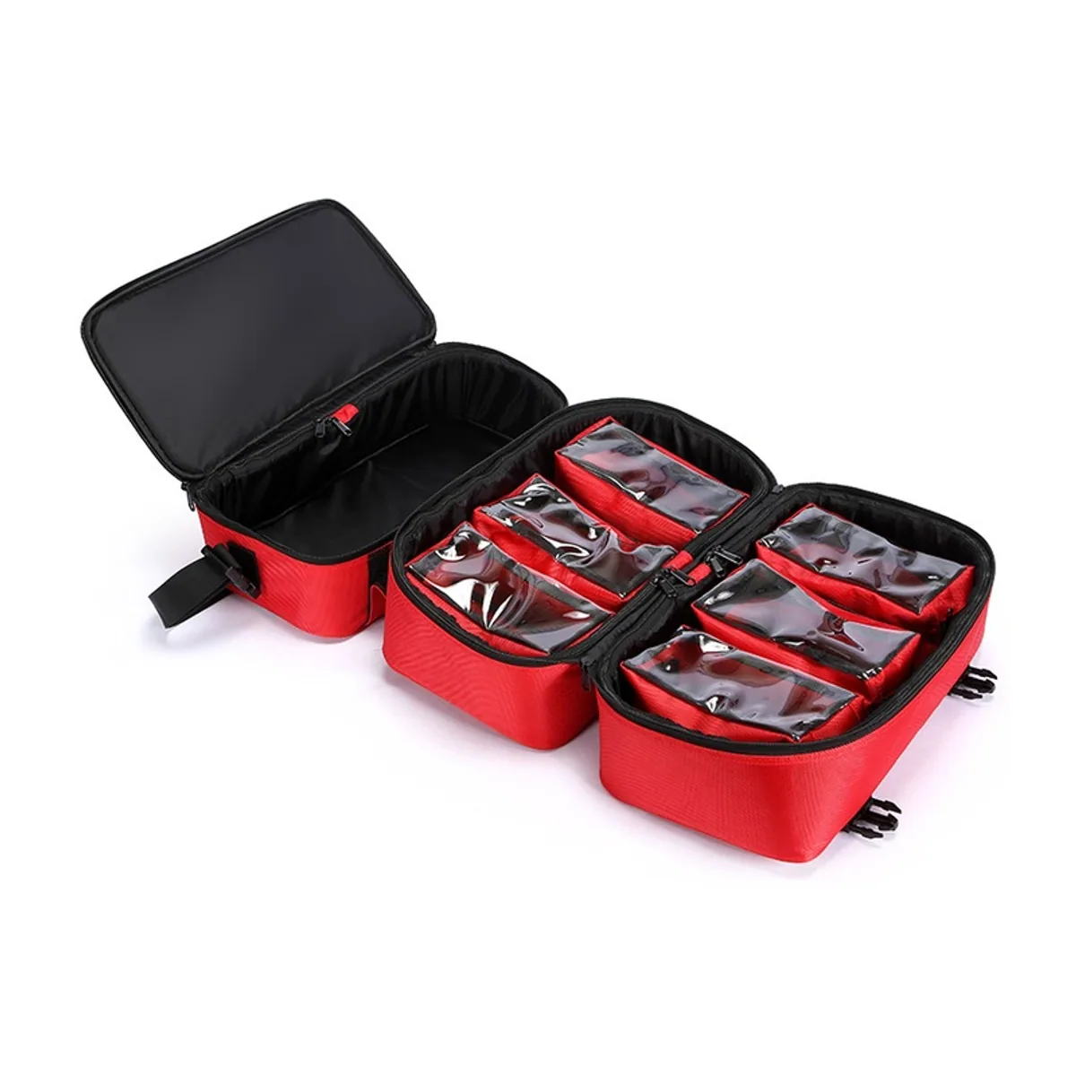 08870 1200D Portable First Aid Bag in Red，Orange, construction and compartment detail 1