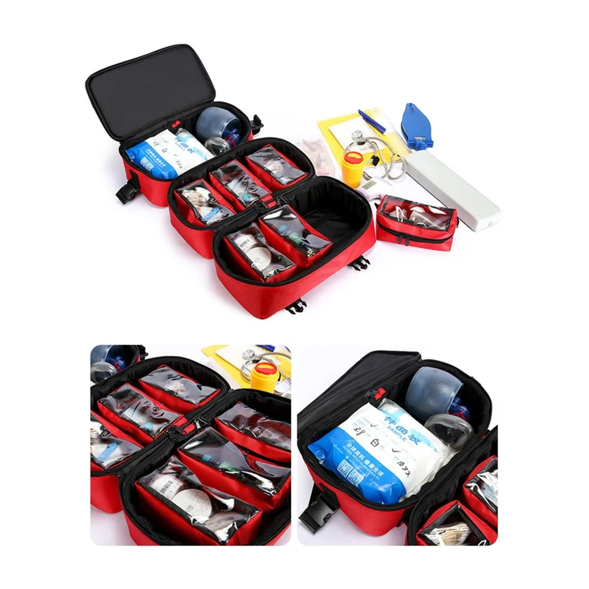 08870 1200D Portable First Aid Bag in Red，Orange, construction and compartment detail 4