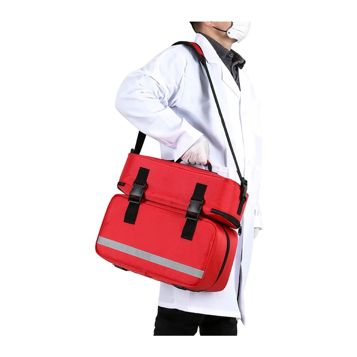 08870 1200D Portable First Aid Bag in Red，Orange, construction and compartment detail 5