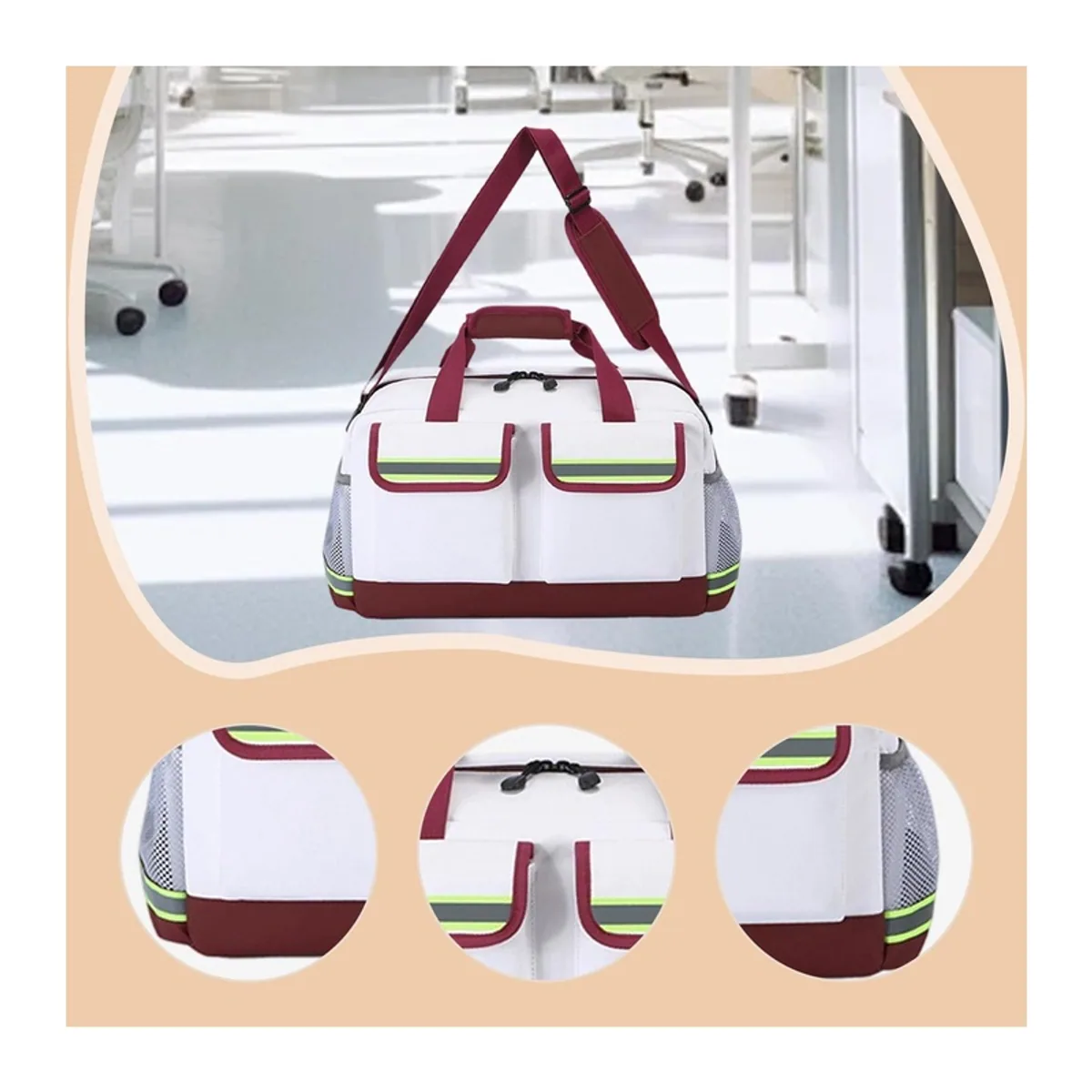 08872 1200D Portable First Aid Bag in Red, construction and compartment detail 7