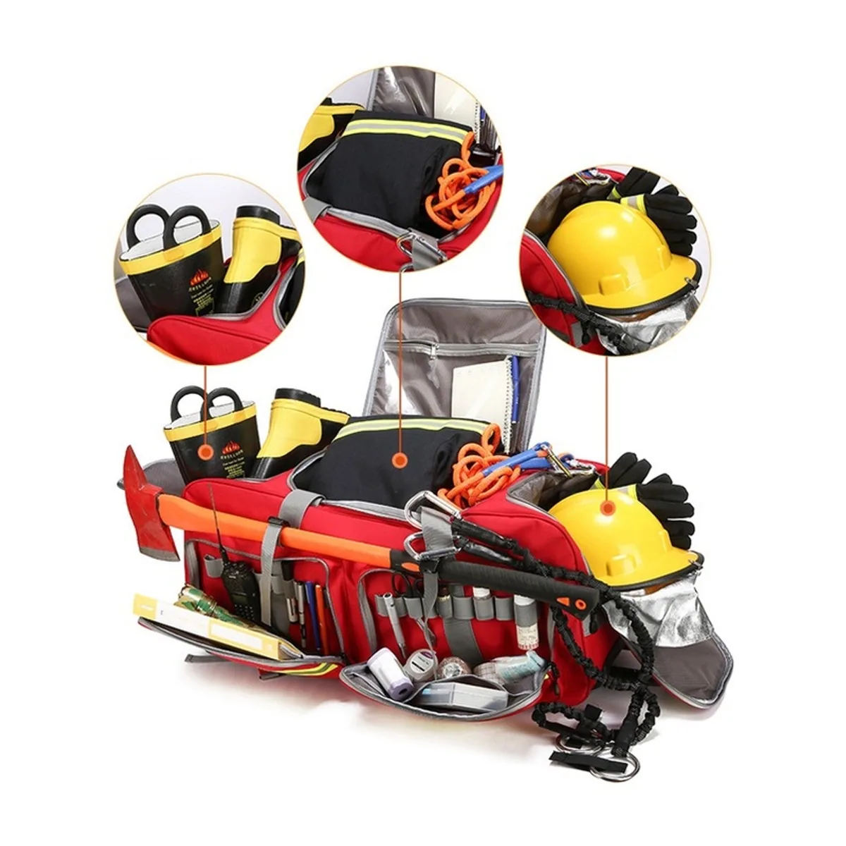 09903 1200D Rescue Duffel Bag in Red, construction and compartment detail 2